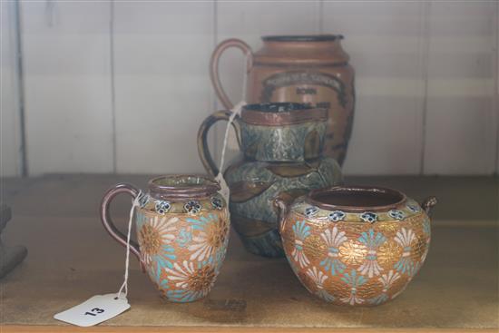 Doulton Lambeth General Gordon jug (chip to base), a moulded leaf jug & 2 Slaters Patent items